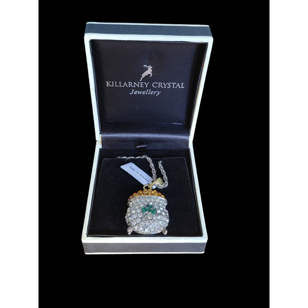 Killarney Crystal Pot of Gold Pendant Necklace 36" Chain New in Box QVC Irish